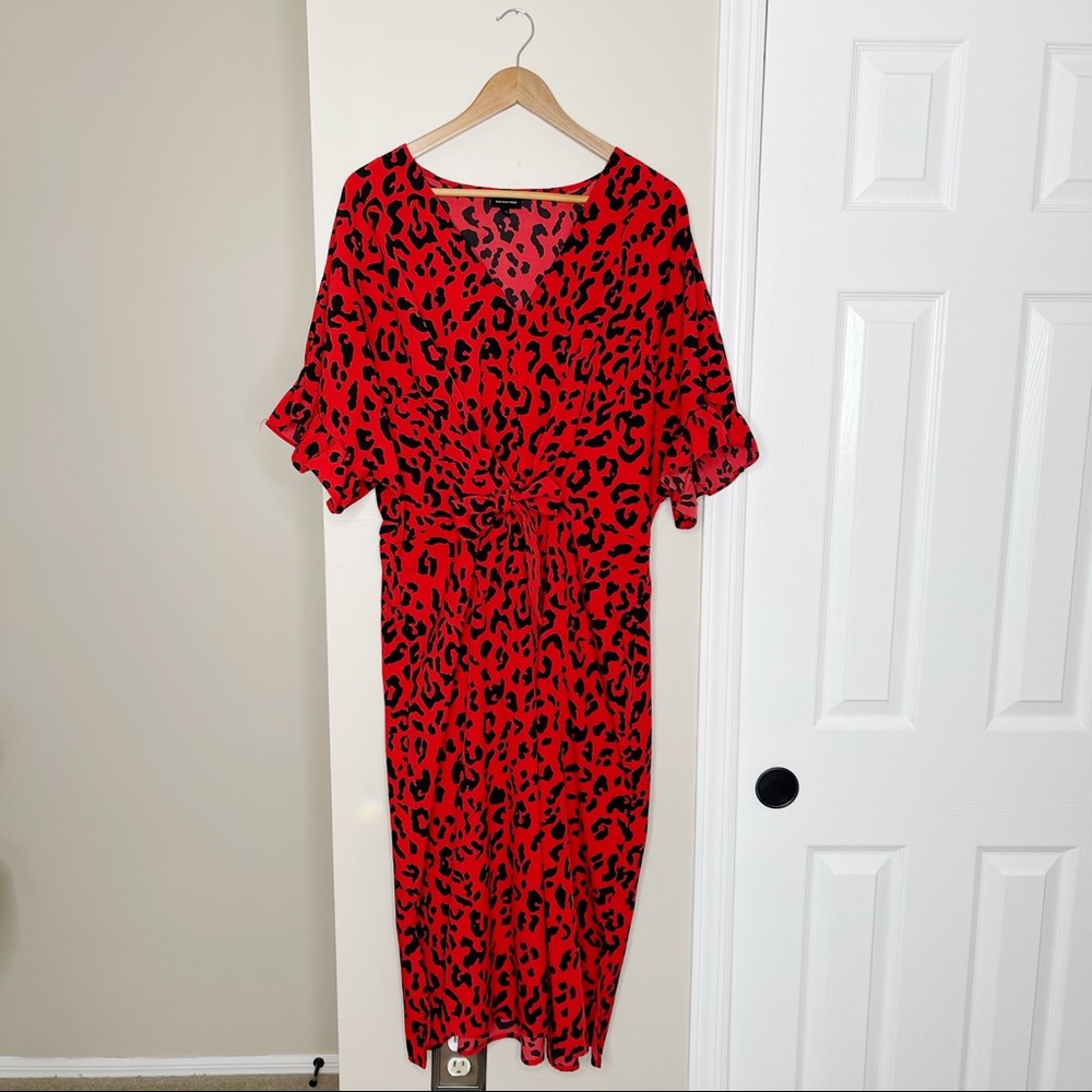 Who What Wear Flutter Elbow Sleeve Animal Print Dress - Picture 4 of 7